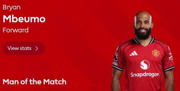 Be the first to score! Premier League official: Mbemo was voted Man of the Match by Manchester United 2-2 Tottenham fans